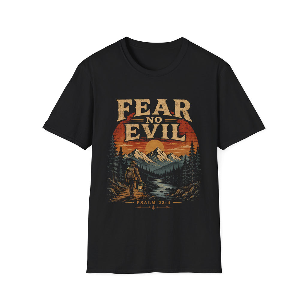 Fear No Evil Psalm 23 4 Christian Hiking Mountain Sunset Wilderness Bible Verse T-Shirt