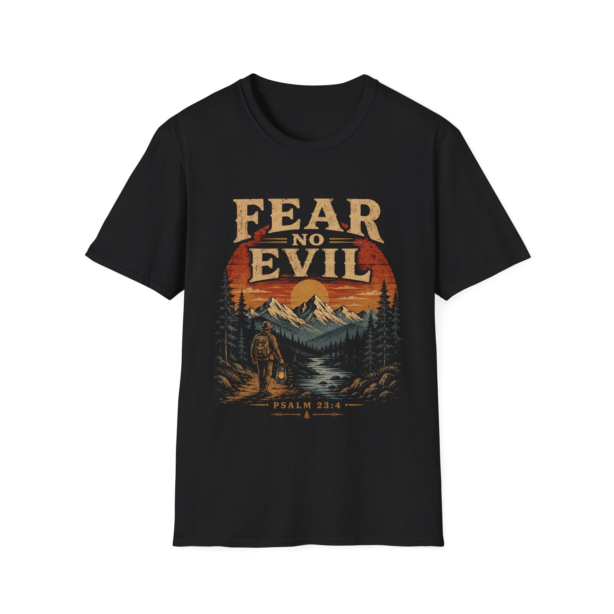 Fear No Evil Psalm 23 4 Christian Hiking Mountain Sunset Wilderness Bible Verse T-Shirt