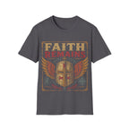 Faith Remains Crusader Helmet With Wings Christian Warrior Cross Vintage Medieval Art Style T-Shirt