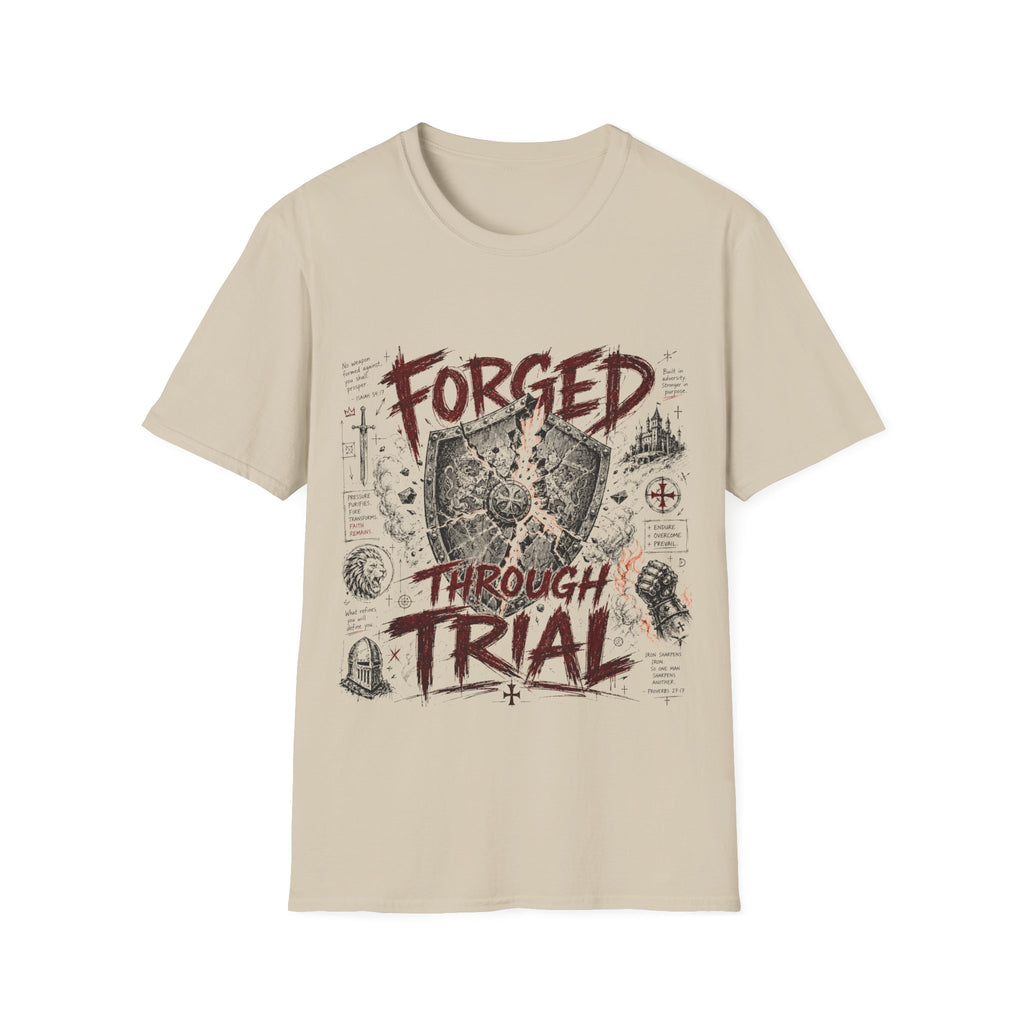 Forged Through Trial Christian Warrior Shield Iron Sharpens Iron Bible Verse Faith T-Shirt