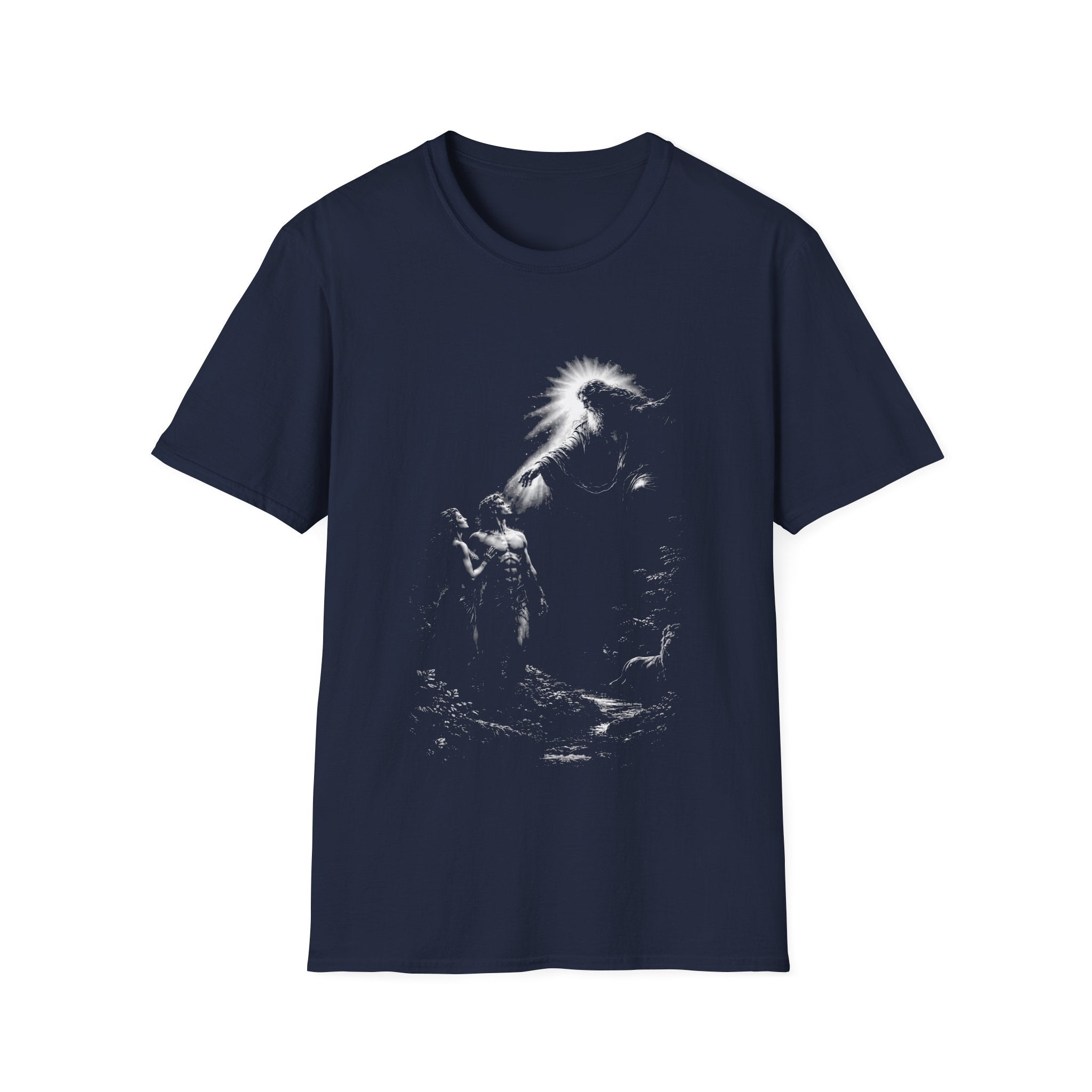 Creation of adam and eve with god in eden spiritual christian biblical scene T-Shirt