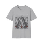 Virgin Mary Sacred Heart Gothic Catholic Dark Mother Mary Icon With Roses And Halo T-Shirt