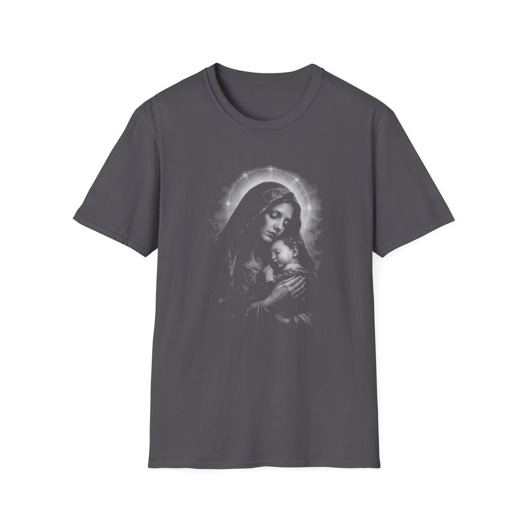 blessed madonna and child holy mother mary with baby jesus sacred christian catholic iconic image T-Shirt