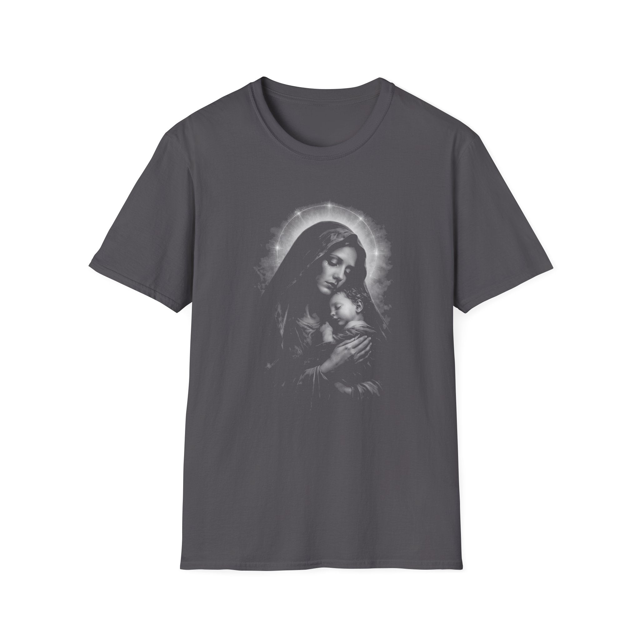 blessed madonna and child holy mother mary with baby jesus sacred christian catholic iconic image T-Shirt