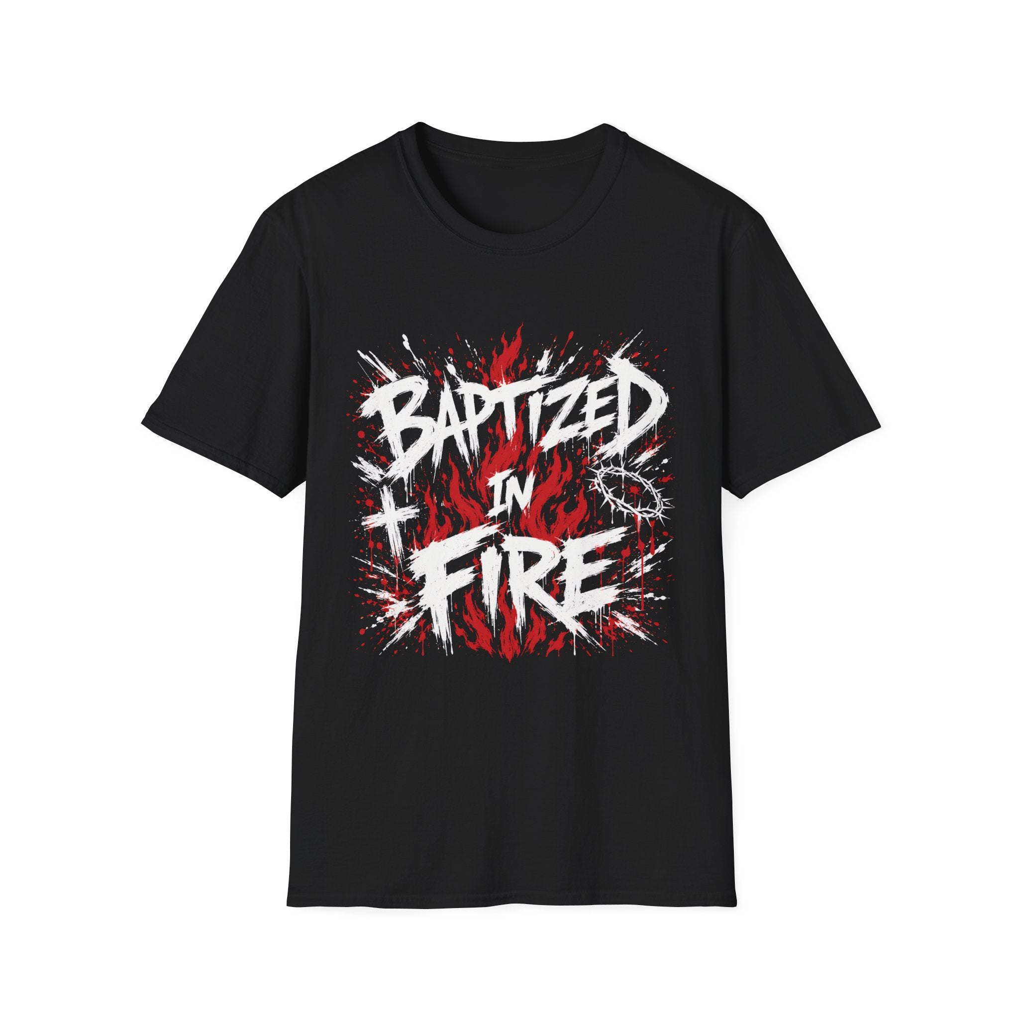 Baptized In Fire Christian Faith Revival Cross Crown Of Thorns Flame T-Shirt
