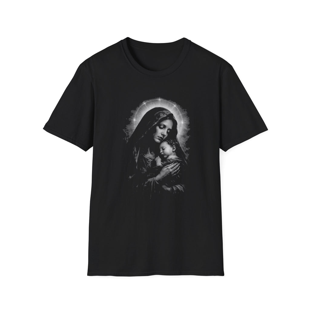blessed madonna and child holy mother mary with baby jesus sacred christian catholic iconic image T-Shirt