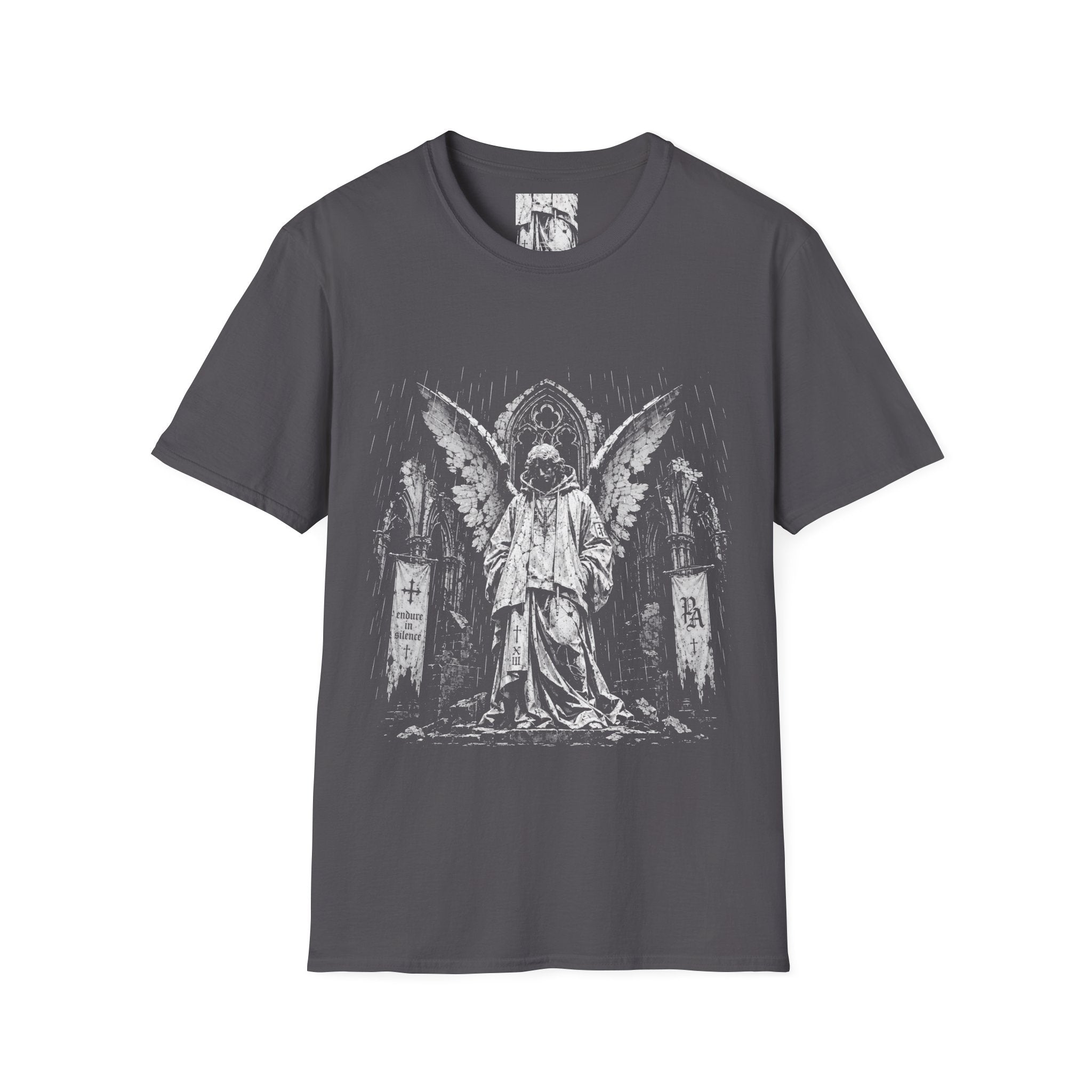 Endure In Silence Fallen Gothic Angel In Ruined Cathedral  Aesthetic For Metal And Horror Fans T-Shirt