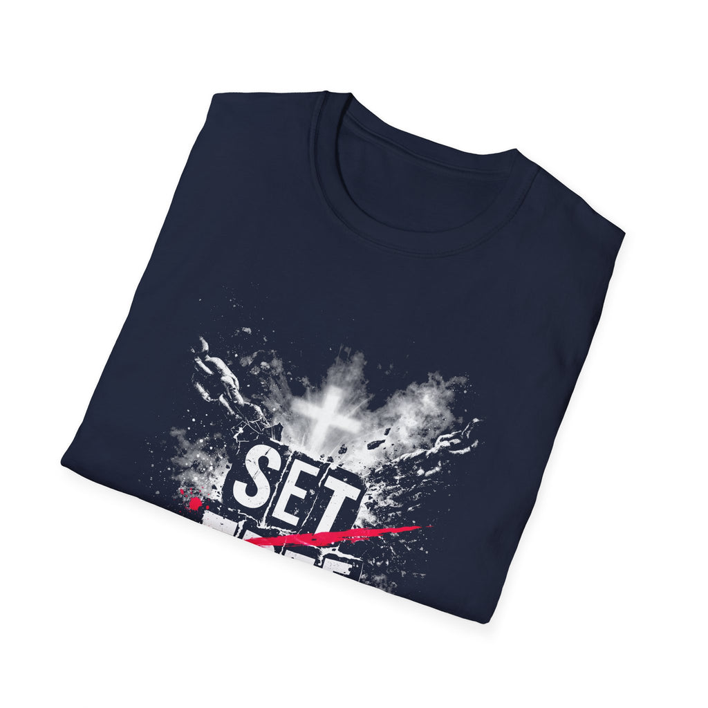Set free john 8 36 christian cross broken chains easter faith freedom T-Shirt