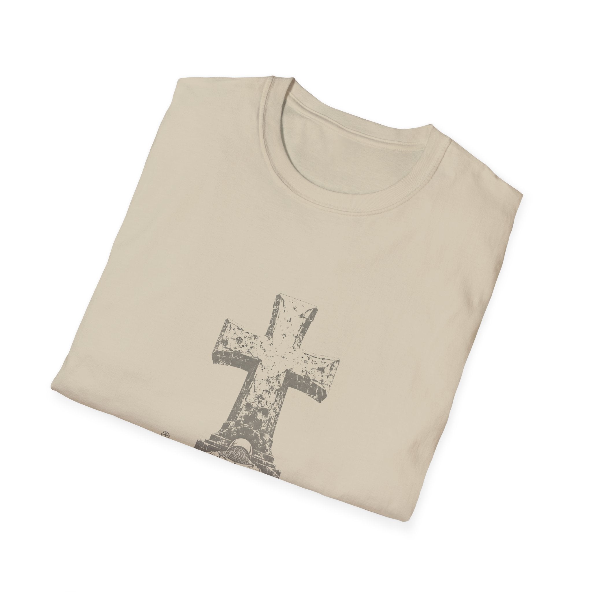 Medieval Crusader Knight Kneeling In Prayer At Cross Christian Warrior Faith T-Shirt