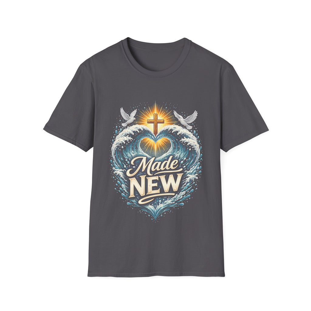 Made new christian baptism renewal cross heart waves doves faith T-Shirt