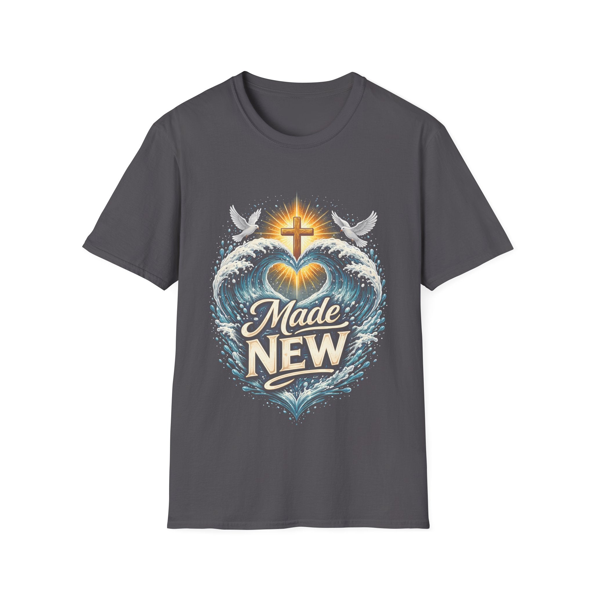 Made new christian baptism renewal cross heart waves doves faith T-Shirt