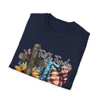 Faith Family Freedom 4th of July Independence Day Veterans Day American Flag Cross Peace Sunflowers T-Shirt