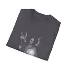 Archangel guardian with moon orb and white lily spiritual angelic symbol for gothic aesthetic lovers T-Shirt