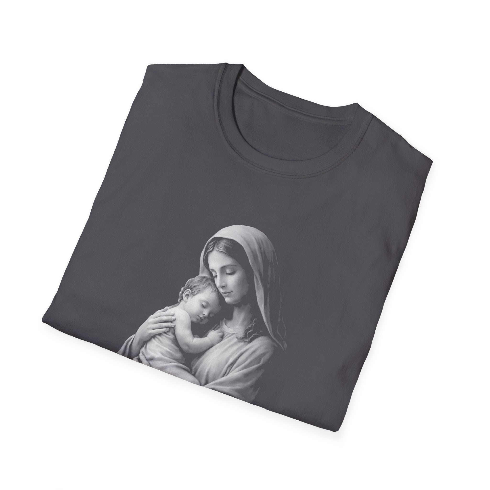 Virgin mary holding baby jesus sacred mother and child christian catholic iconic image T-Shirt