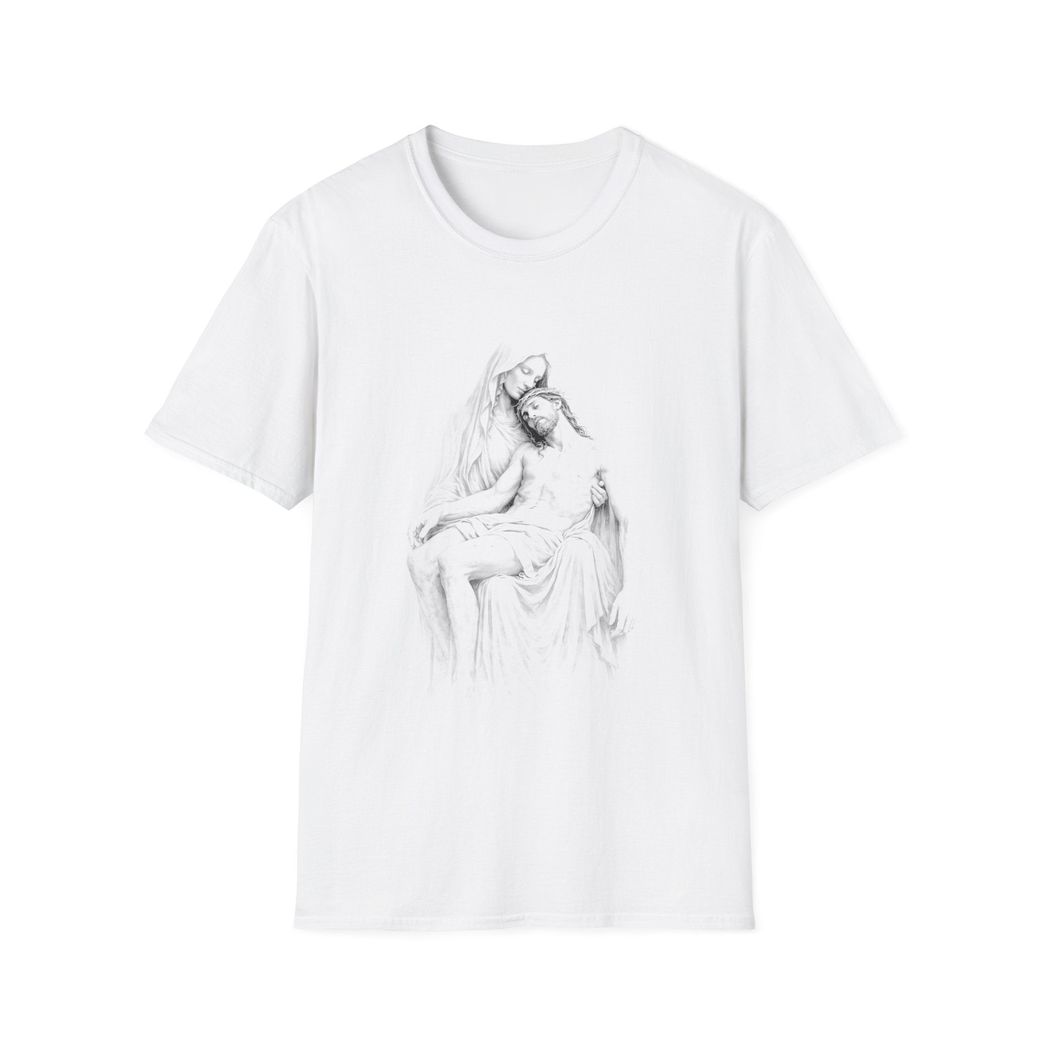 Sorrowful pieta mary holding jesus after crucifixion christian faith reflection T-Shirt