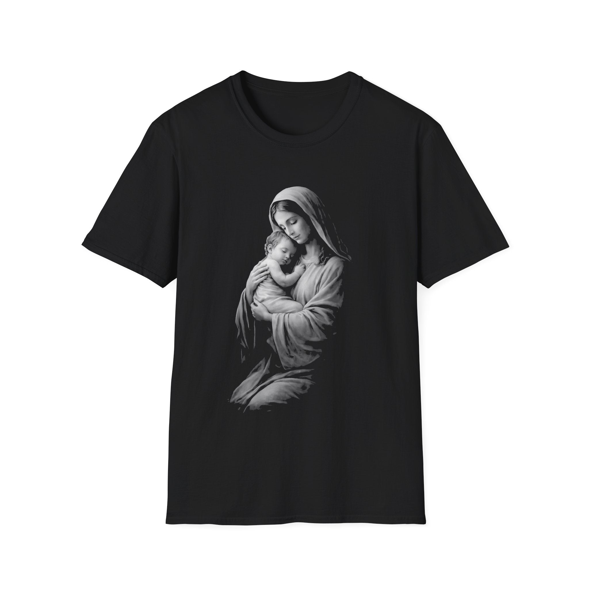 Virgin mary holding baby jesus sacred mother and child christian catholic iconic image T-Shirt
