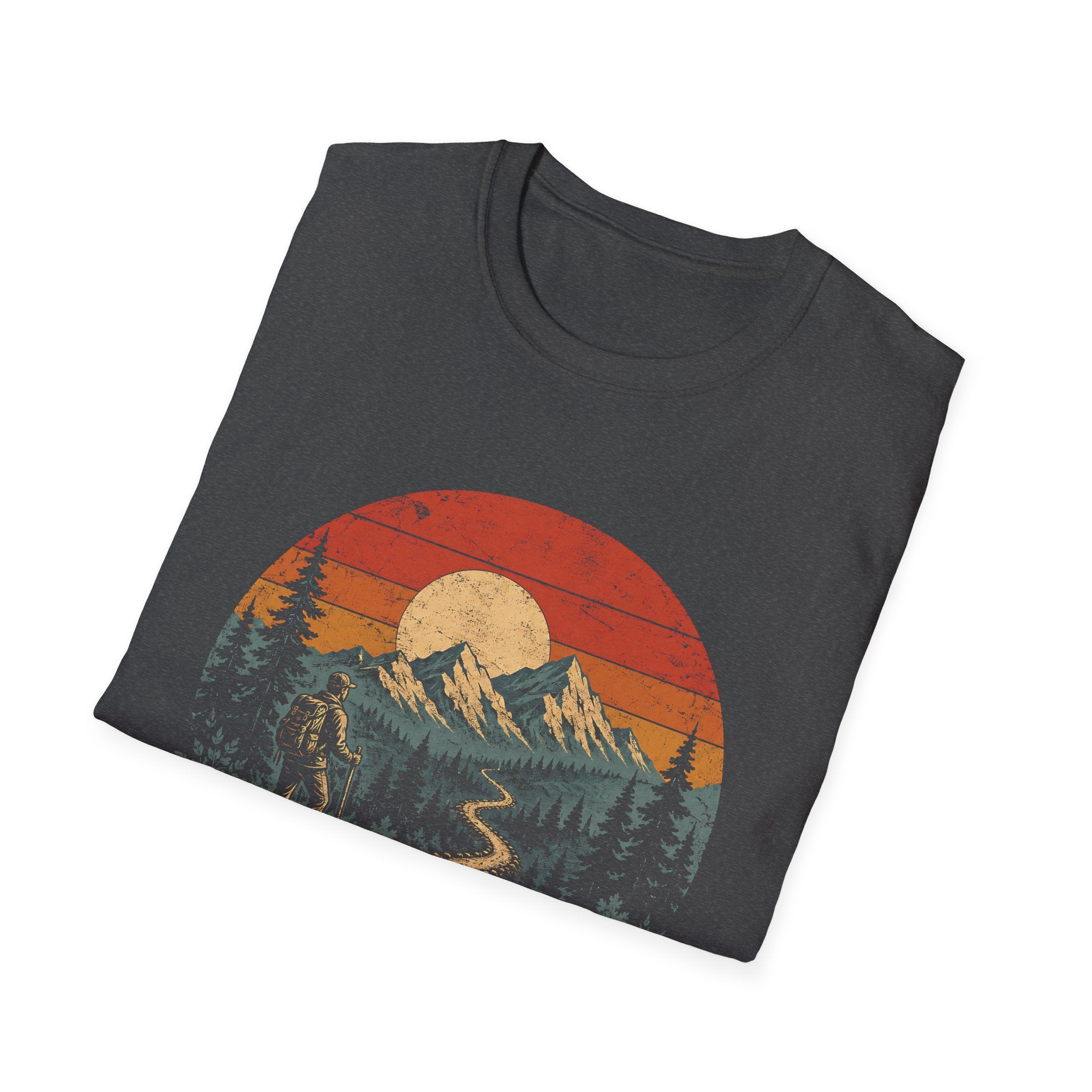 Walk The Narrow Path Matthew 714 Christian Hiking Scripture Art Mountain Trail Sunset Landscape Faith Outdoors T-Shirt