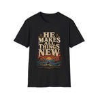 He Makes All Things New Revelation 21 5 Western Christian Cowboy Sunrise Bible Verse T-Shirt