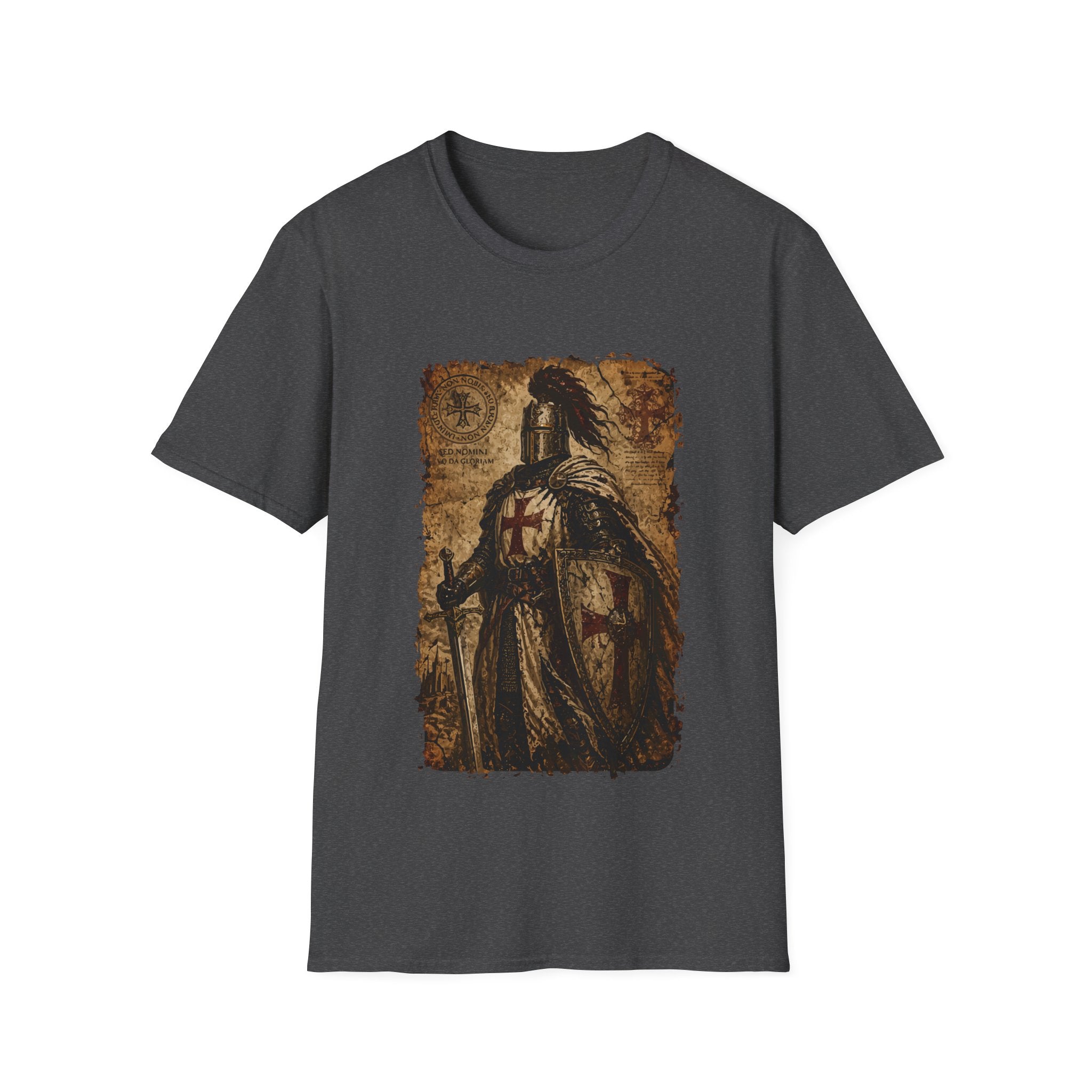 Templar Knight Non Nobis Domine Medieval Crusader Cross Shield And Sword Latin Motto Christian Warrior T-Shirt