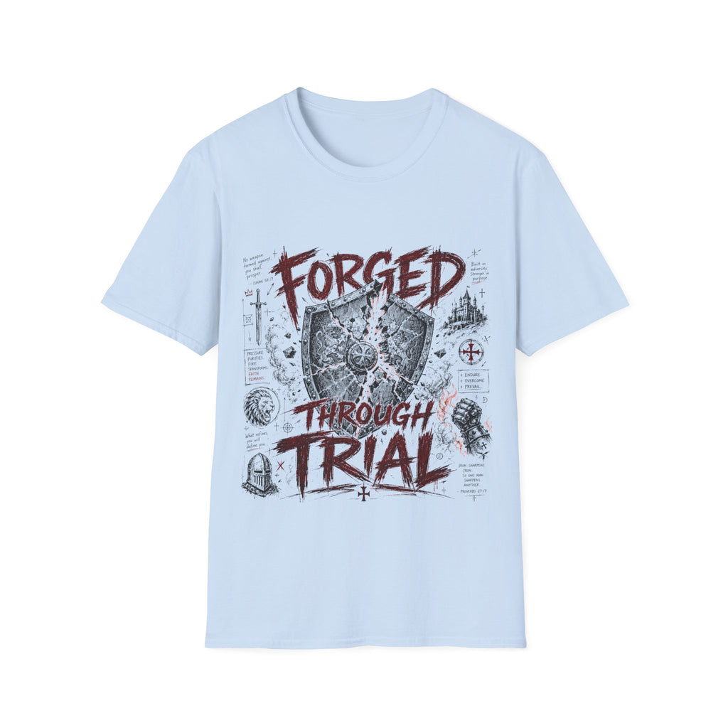 Forged Through Trial Christian Warrior Shield Iron Sharpens Iron Bible Verse Faith T-Shirt