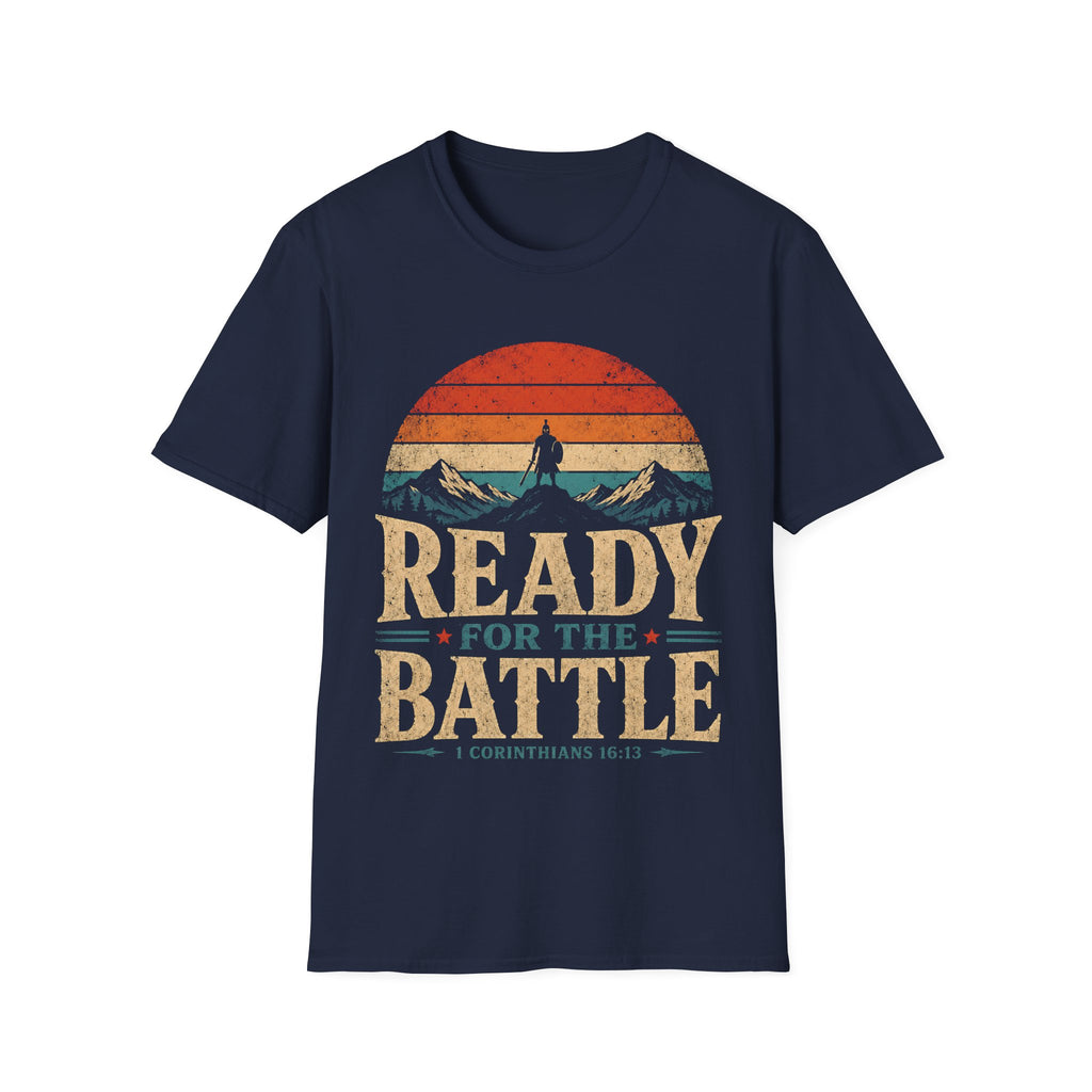 Ready For The Battle 1 Corinthians 16 13 Christian Warrior Mountain Sunset T-Shirt