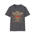 No Weapon Formed Isaiah 54 17 Christian Warrior Crossed Swords Mountain Sunset Faith T-Shirt