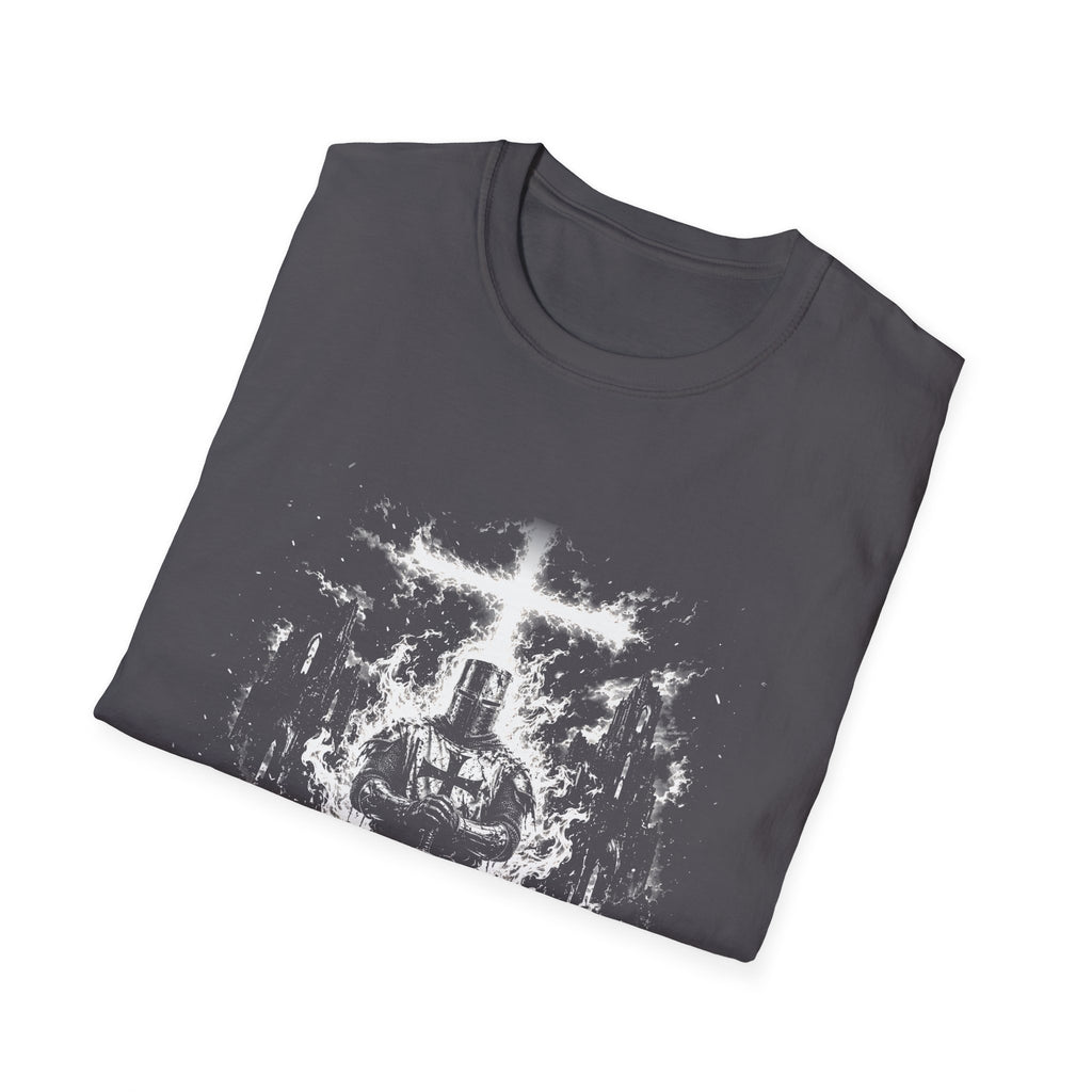 Born Of Fire Christian Knight Cross Crusader Medieval Warrior Faith Flames T-Shirt