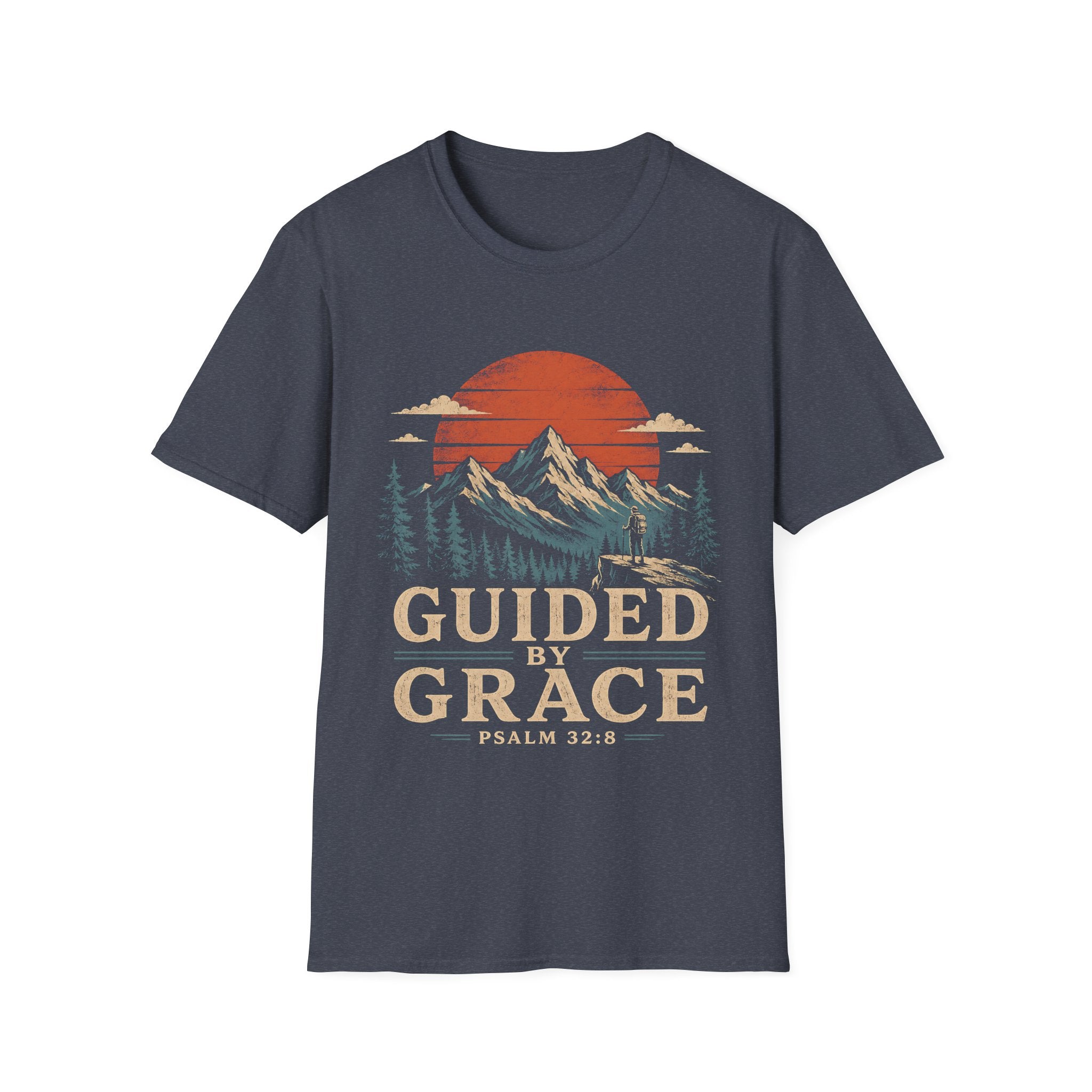 Guided By Grace Psalm 32 8 Christian Hiking Mountain Bible Verse Faith Outdoors T-Shirt