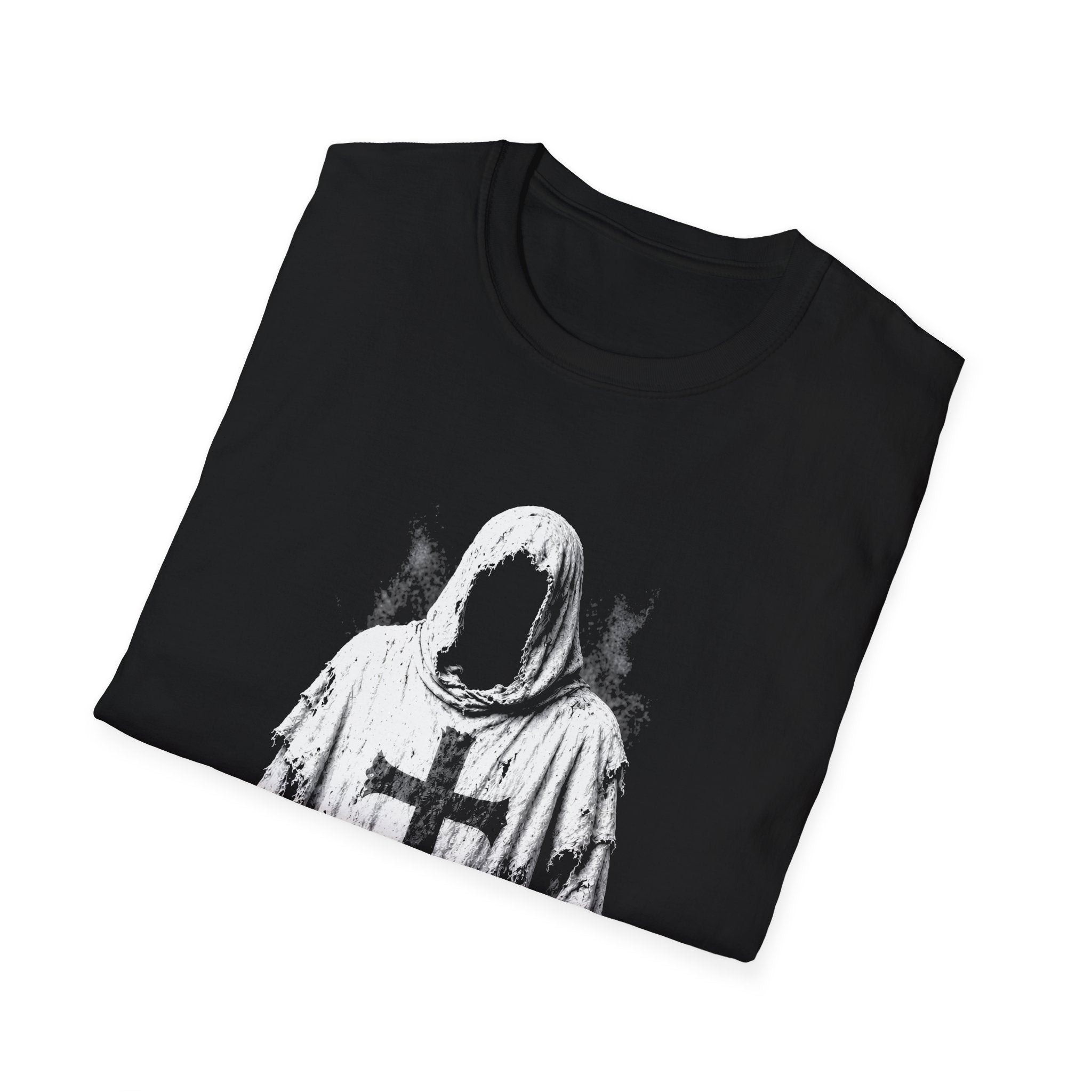 Hooded Crusader Phantom With Tattered Cross Robe Dark Gothic Grim Reaper Aesthetic T-Shirt