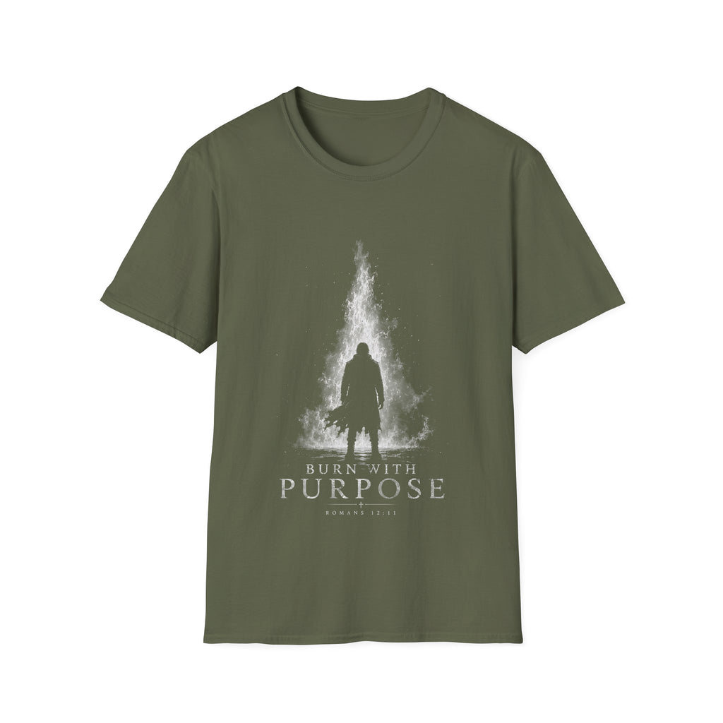 Burn With Purpose Romans 12 11 Christian Fire Scripture Verse Faith Motivation T-Shirt
