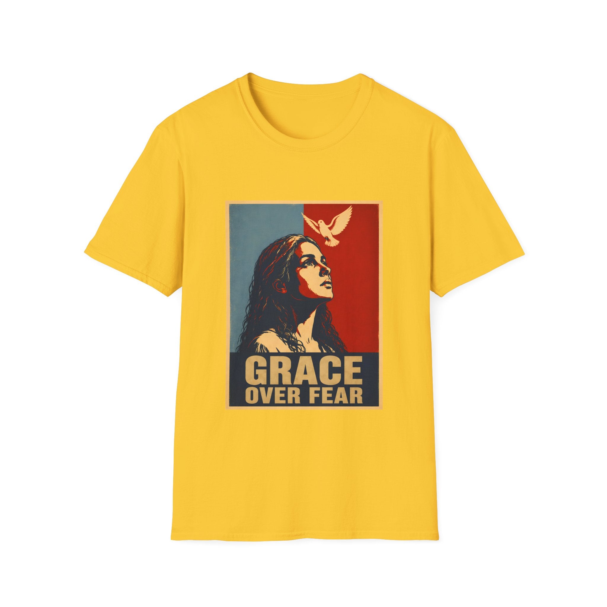 Grace Over Fear Christian Faith Inspirational Dove Woman Religious Hope T-Shirt
