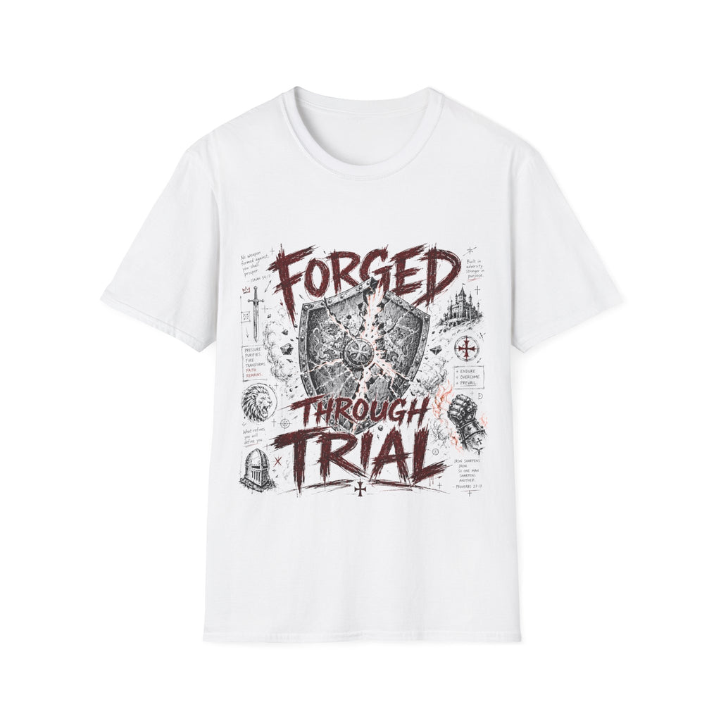 Forged Through Trial Christian Warrior Shield Iron Sharpens Iron Bible Verse Faith T-Shirt