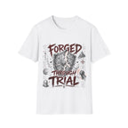Forged Through Trial Christian Warrior Shield Iron Sharpens Iron Bible Verse Faith T-Shirt