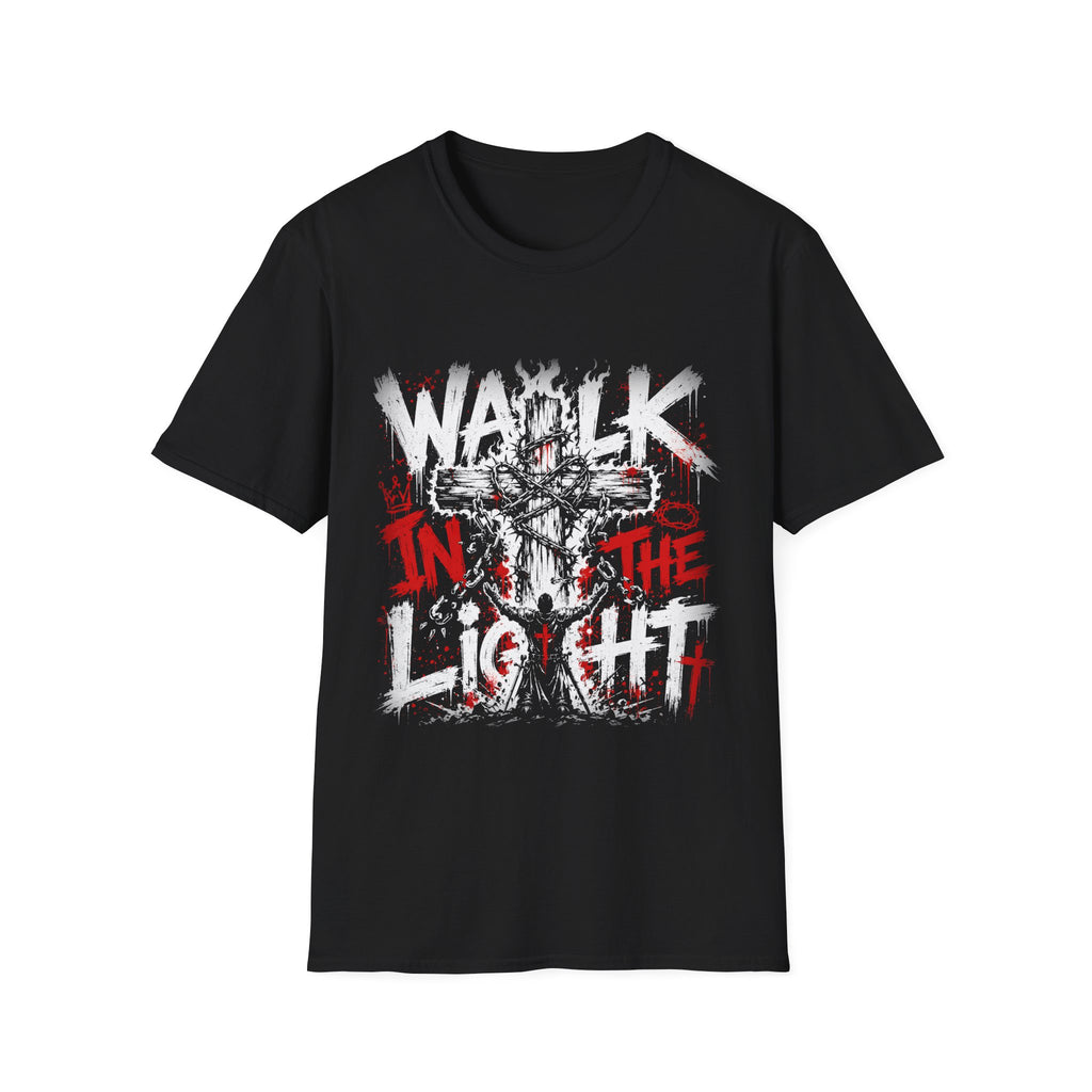 Walk In The Light Christian Cross Art Jesus Faith Spiritual Warfare Scripture Inspired T-Shirt