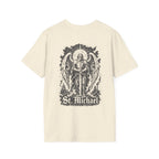 BACKPRINT St Michael Quis Ut Deus Archangel Warrior Christian Spiritual Warfare Protector Artwork T-Shirt