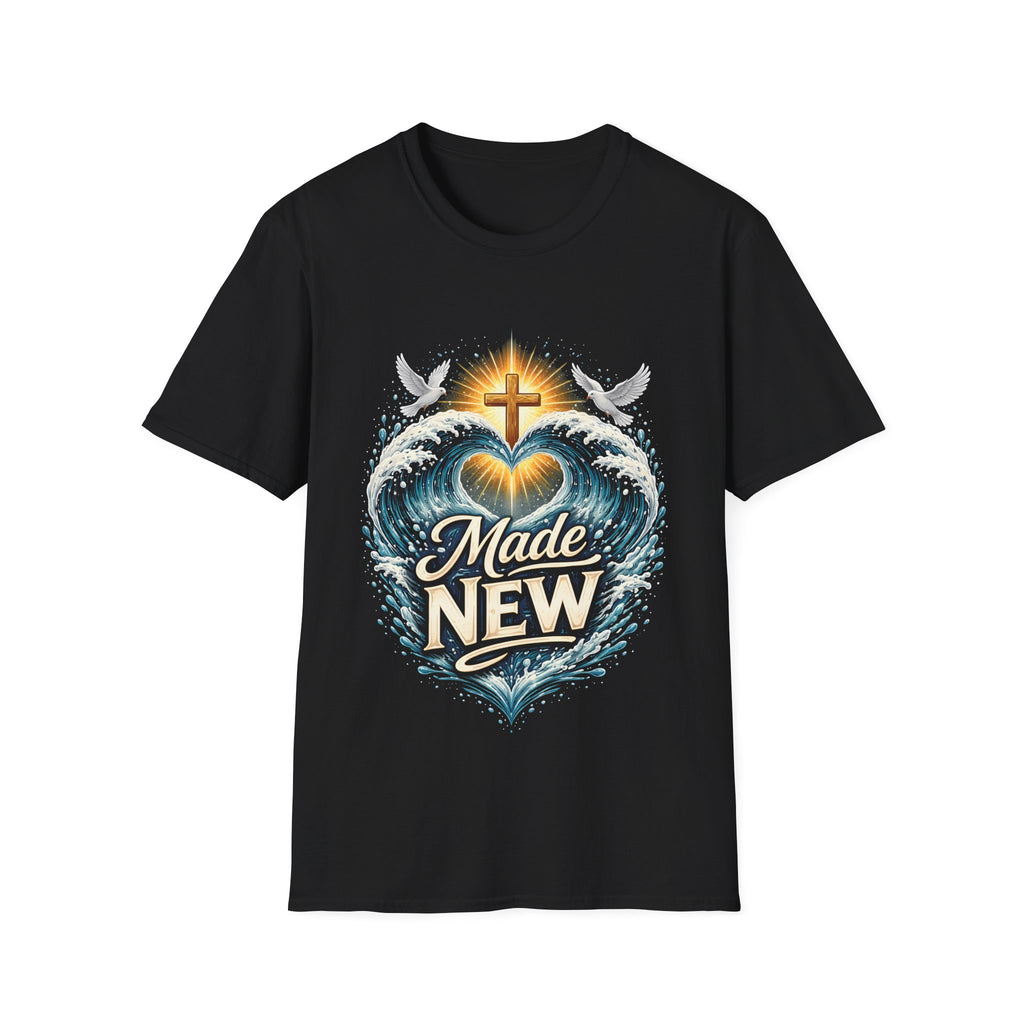 Made new christian baptism renewal cross heart waves doves faith T-Shirt