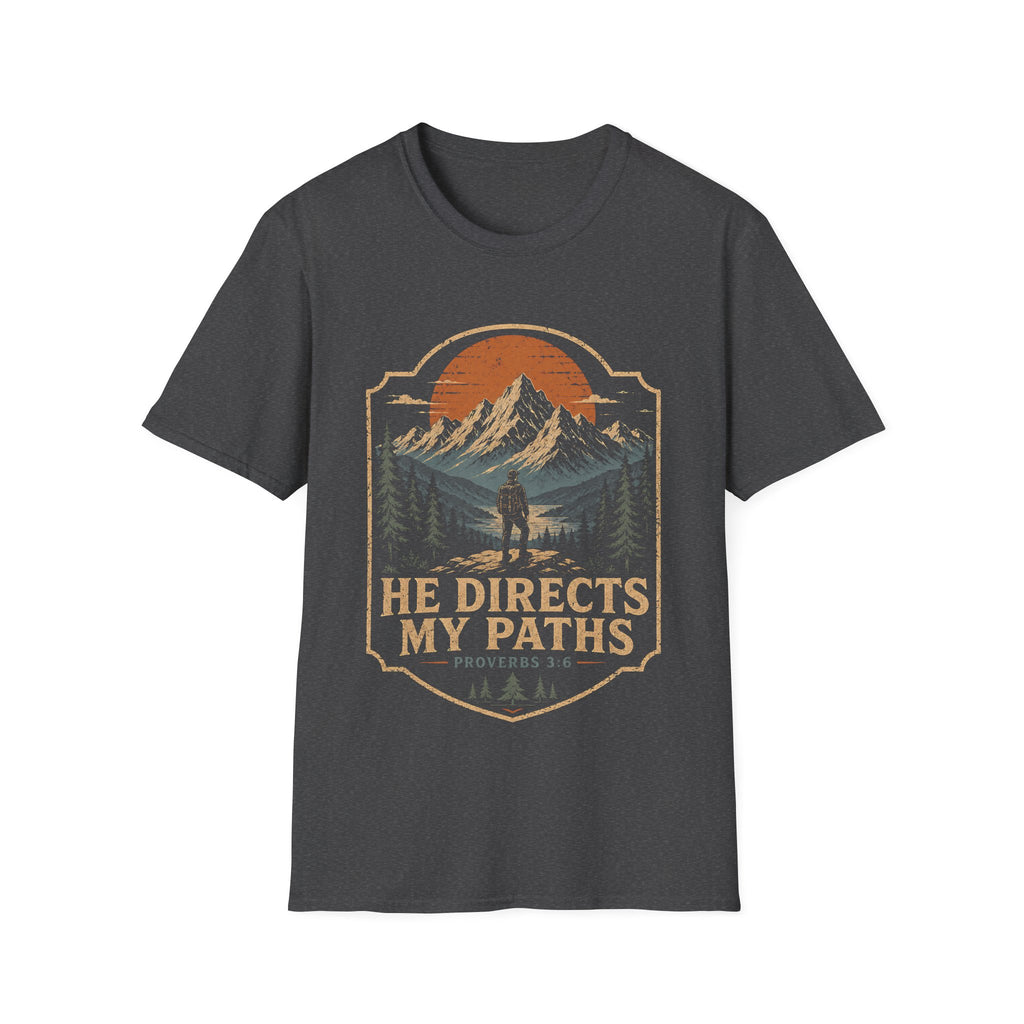 He Directs My Paths Proverbs 3 6 Christian Hiking Mountain Bible Verse Outdoor Faith Landscape T-Shirt