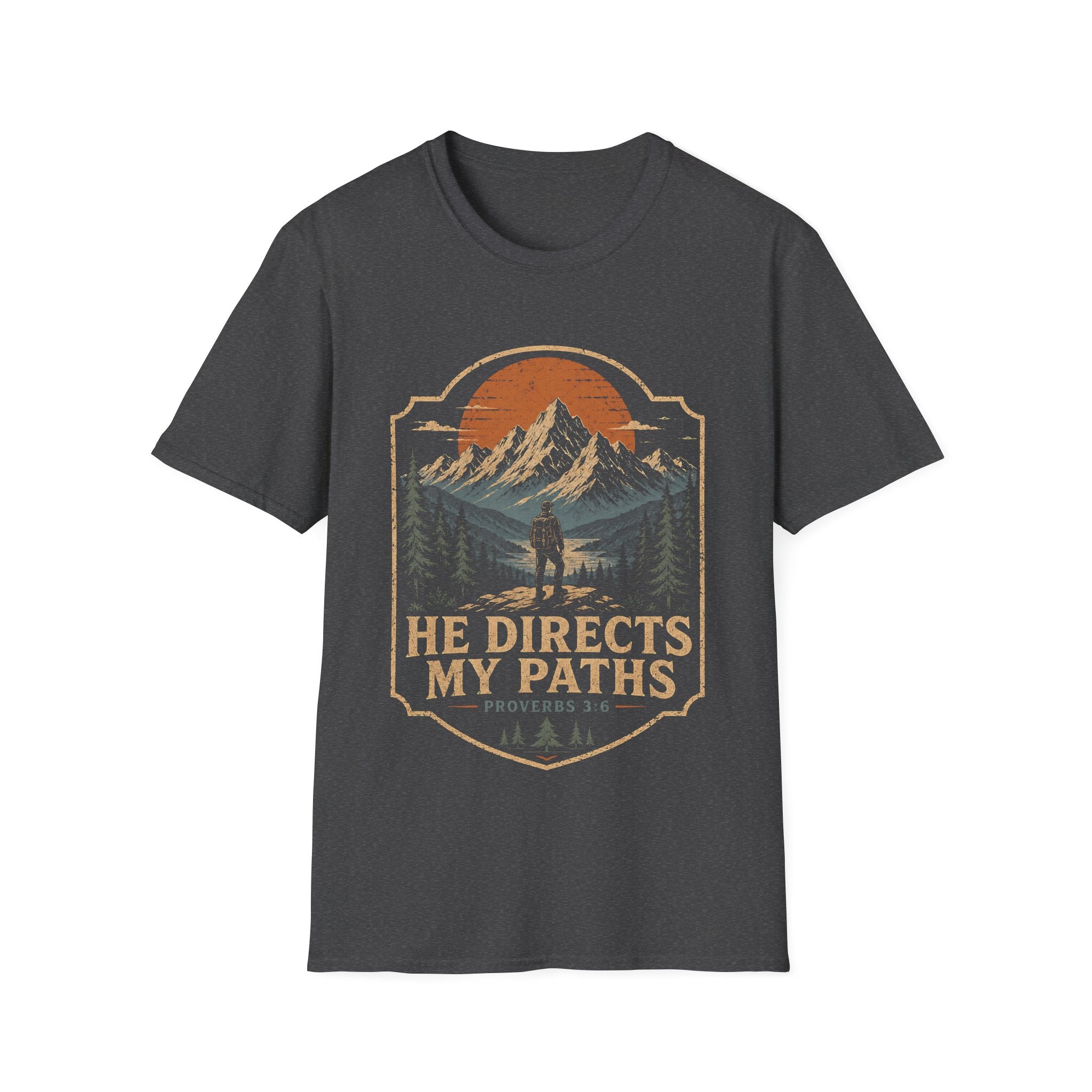 He Directs My Paths Proverbs 3 6 Christian Hiking Mountain Bible Verse Outdoor Faith Landscape T-Shirt