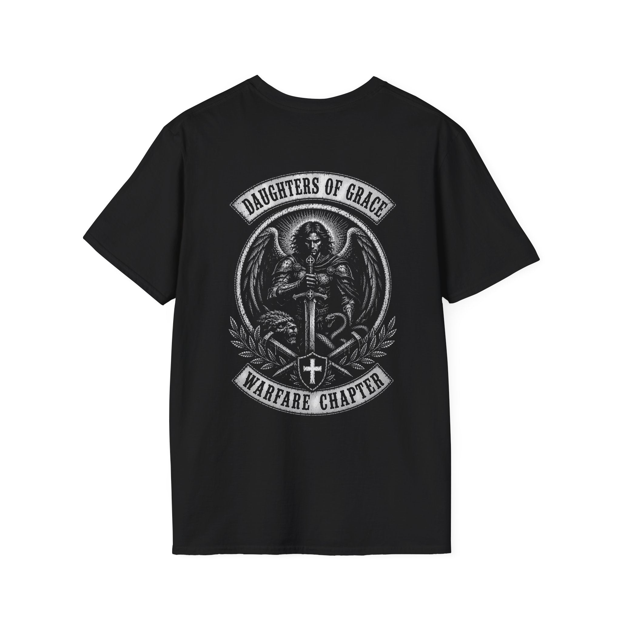 Daughters Of Grace Warfare Chapter Christian Warrior Angel Sword Lion Serpent Spiritual Battle Faith T-Shirt