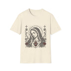 Virgin Mary Sacred Heart Gothic Catholic Dark Mother Mary Icon With Roses And Halo T-Shirt
