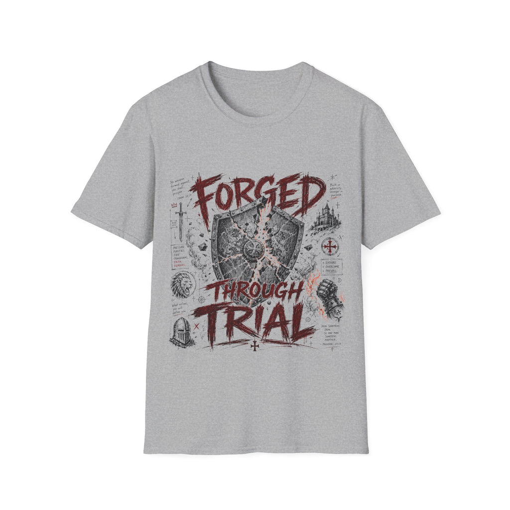 Forged Through Trial Christian Warrior Shield Iron Sharpens Iron Bible Verse Faith T-Shirt