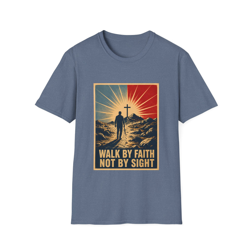 Walk By Faith Not By Sight Christian Cross Sunset Bible Verse Inspirational T-Shirt