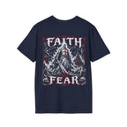 Faith Over Fear Christian Warrior Knight With Cross Storm Gothic Crusader Art Faith Over Fear Scripture Theme T-Shirt