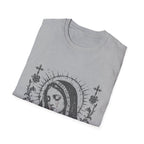 Virgin Mary Sacred Heart Gothic Catholic Dark Mother Mary Icon With Roses And Halo T-Shirt